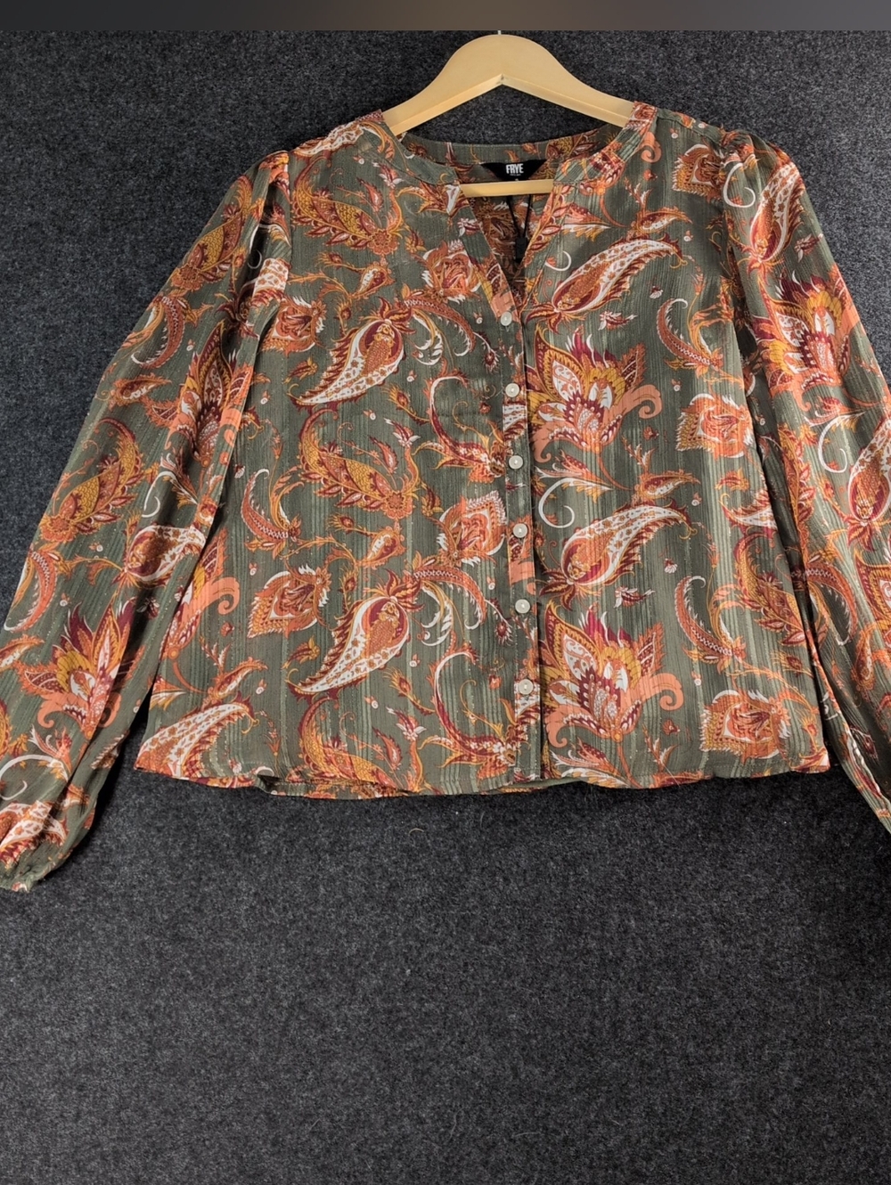 Frye Olive Paisley Button-Front Blouse